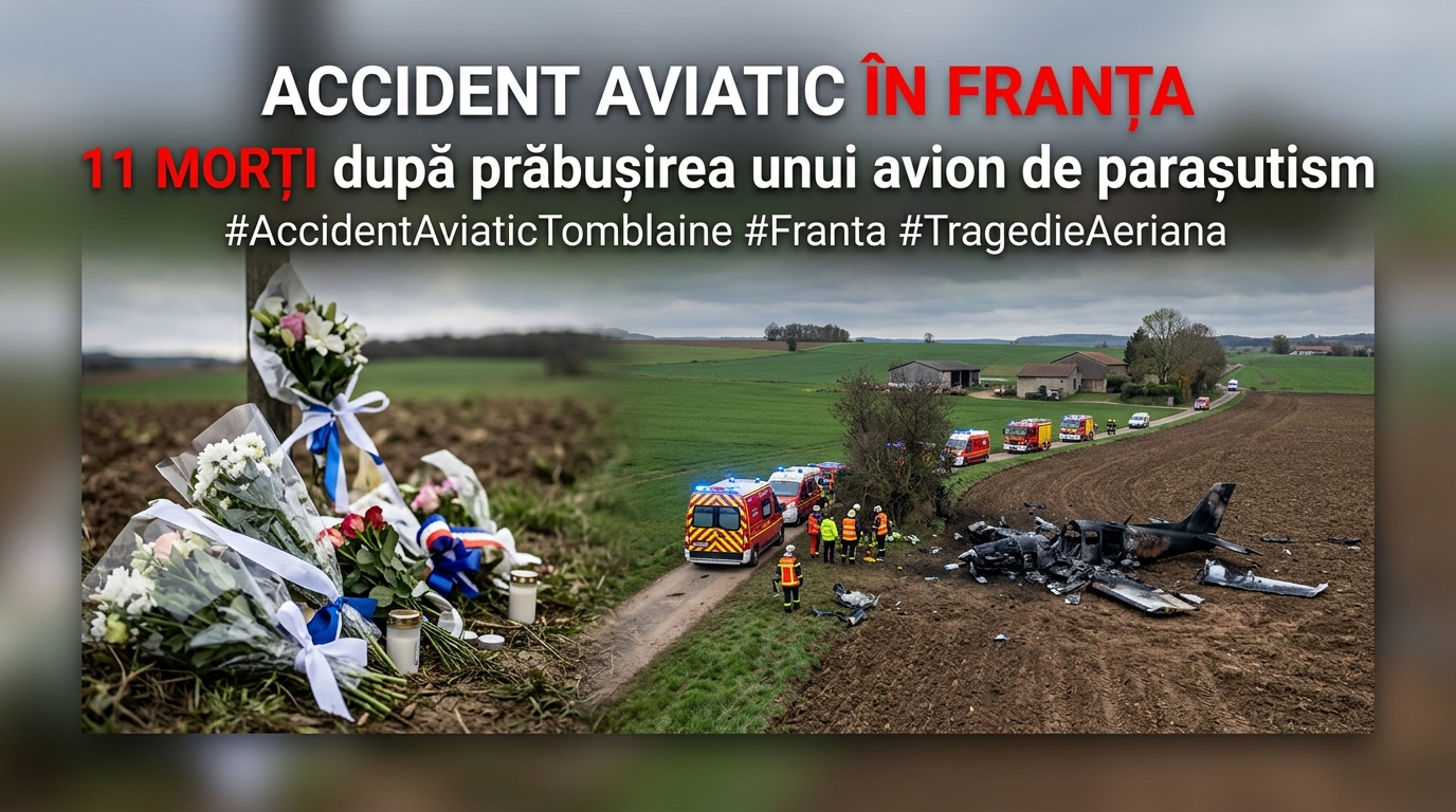 accident aviatic Tomblaine illustration for Accident aviatic în Franța: 11 morți după prăbușirea unui avion de parașut