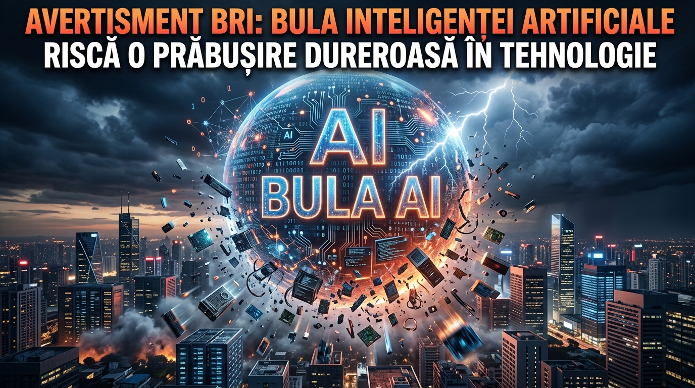 bula AI illustration for Avertisment BRI: Bula inteligenței artificiale riscă o prăbușire dureroasă în tehnologie.