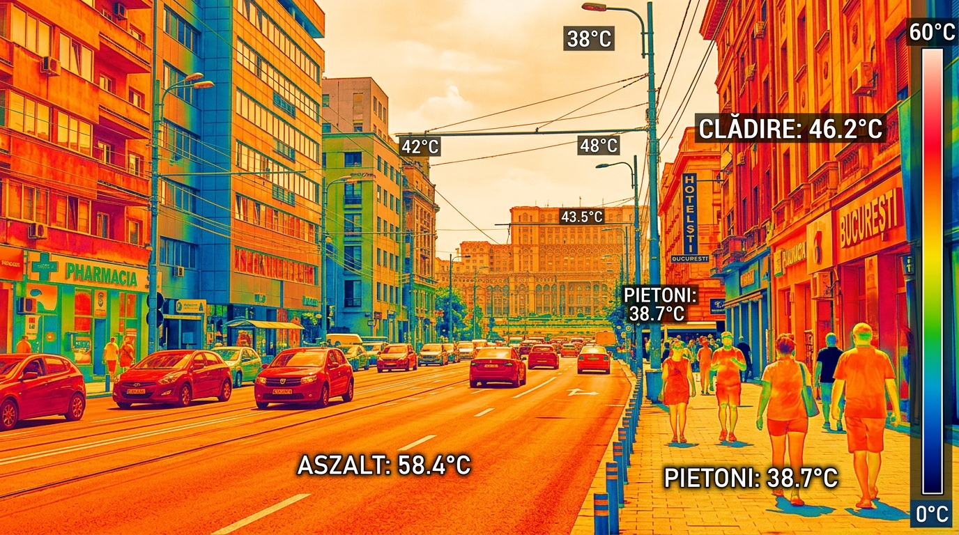 temperaturi resimțite canicula illustration for Coșmarul caniculei în București: Temperaturile reale, surprinse de camera de