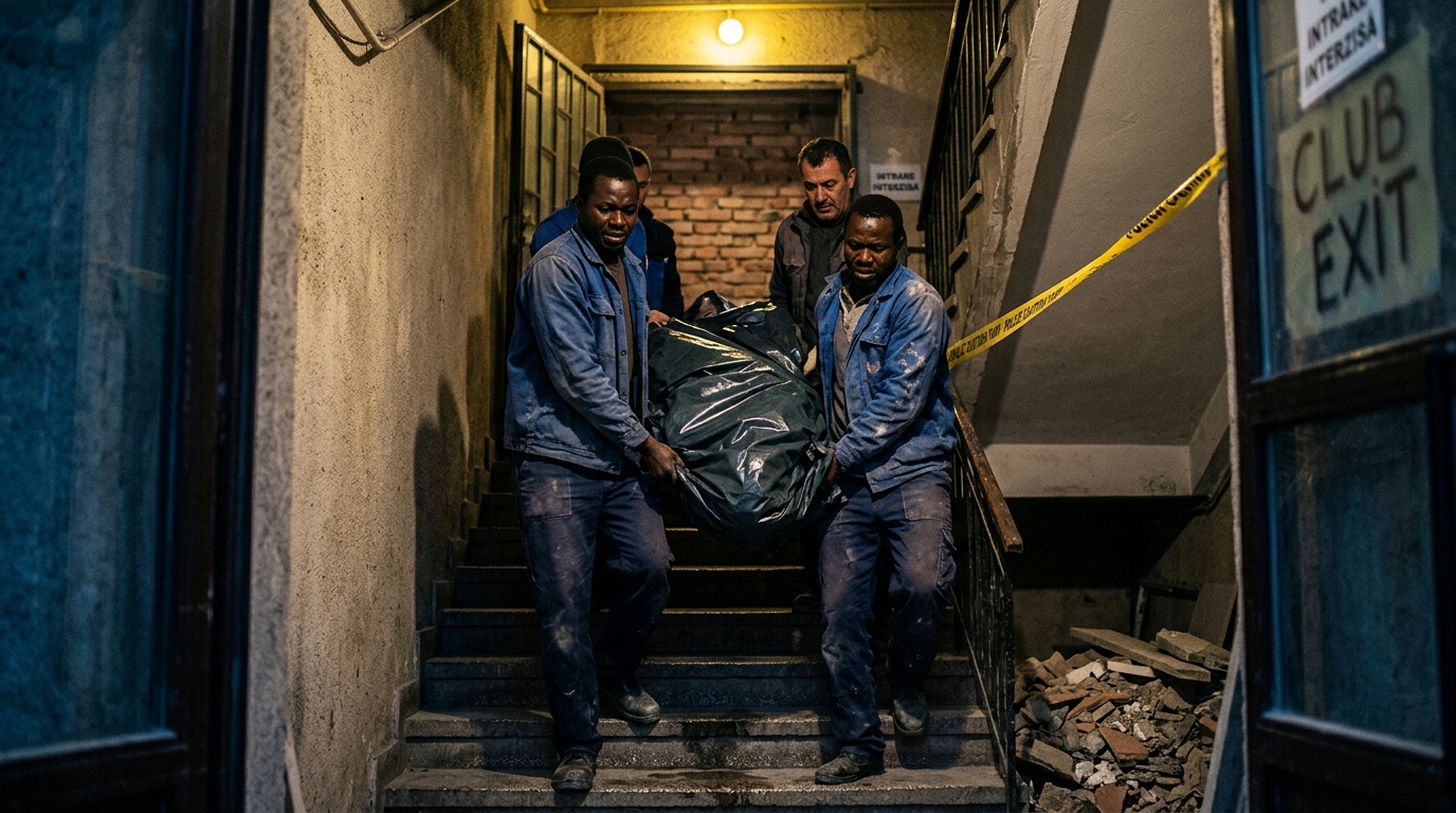 muncitori străini România illustration for Petrecere macabră în București: Un bărbat mort, scos din club de muncitori srilank