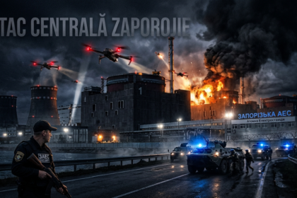 atac centrala Zaporojie illustration for Rusia acuză Ucraina de un atac mortal cu drone la centrala Zaporojie.