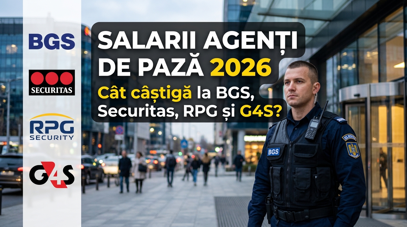 salariu agent de paza illustration for Salarii agenți de pază 2026: Cât câștigă la BGS, Securitas, RPG și G4S.
