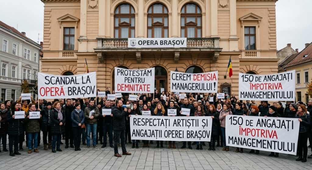 Illustration of Scandal la Opera Brașov: 150 de angajați protestează și cer demisia managerului.