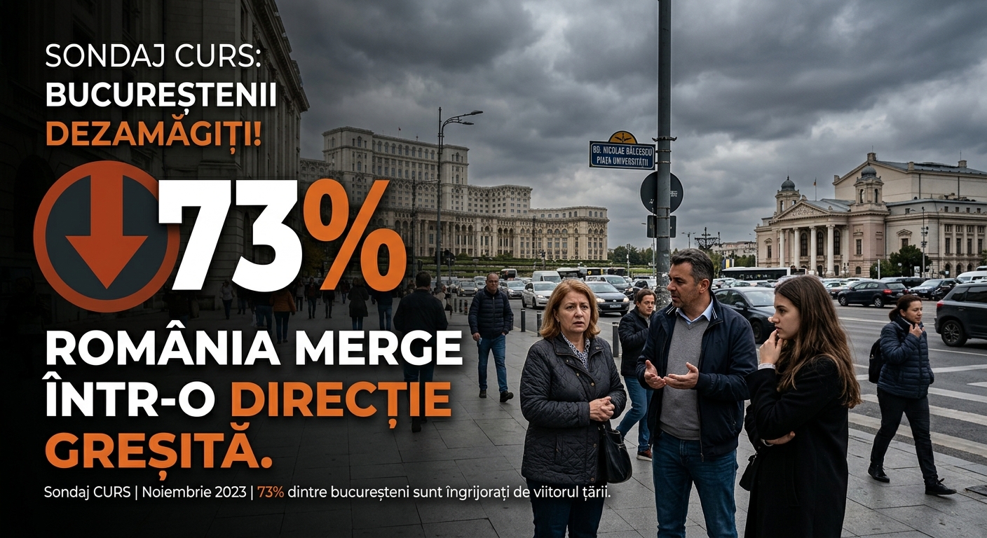 Illustration of Sondaj CURS: 73% dintre bucureșteni cred că România merge într-o direcție greșită.