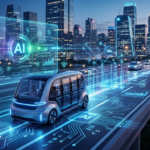 AI in transportation illustration for TechCrunch Mobility: Cum Inteligența Artificială transformă viitorul transportului.
