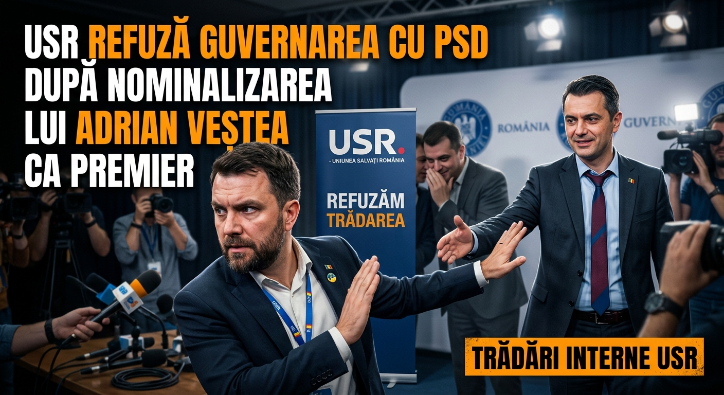 trădări interne USR illustration for USR refuză guvernarea cu PSD după nominalizarea lui Adrian Veștea ca premier.
