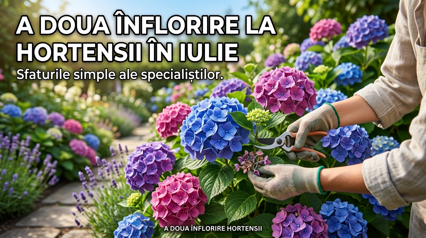 a doua înflorire hortensii illustration for A doua înflorire la hortensii în iulie: Sfaturile simple ale specialiștilor.