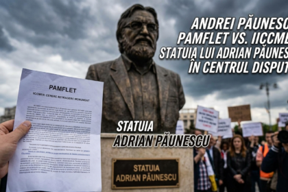 Statuia Adrian Păunescu illustration for Andrei Păunescu, pamflet la cererea IICCMER de a retrage monumentul tatălui său.