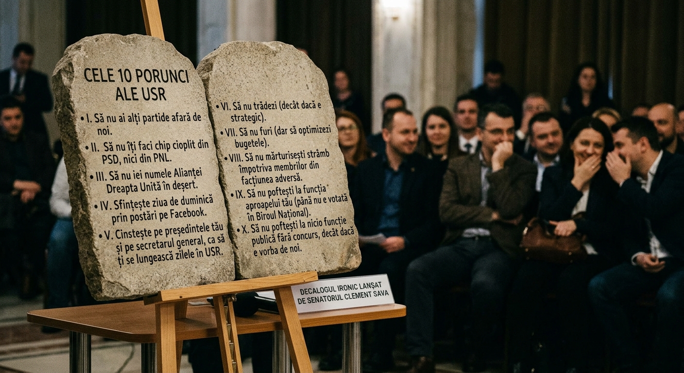 10 porunci USR illustration for „Cele 10 Porunci ale USR”: Decalogul ironic lansat de senatorul Clement Sava.