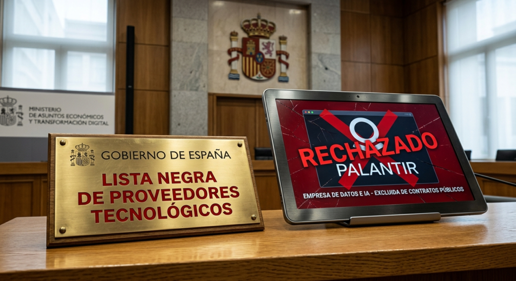 Palantir lista neagră illustration for Guvernul Spaniei a pus pe lista neagră gigantul de date și AI Palantir.