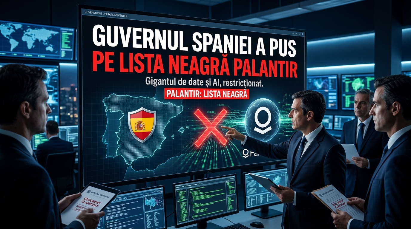 Palantir lista neagră illustration for Guvernul Spaniei a pus pe lista neagră gigantul de date și AI Palantir.