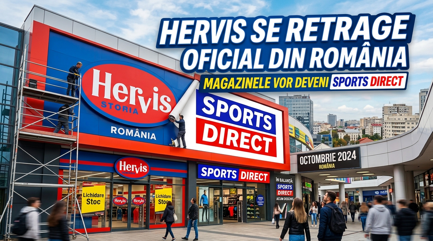 Hervis România illustration for Hervis se retrage oficial din România: Magazinele vor deveni Sports Direct.