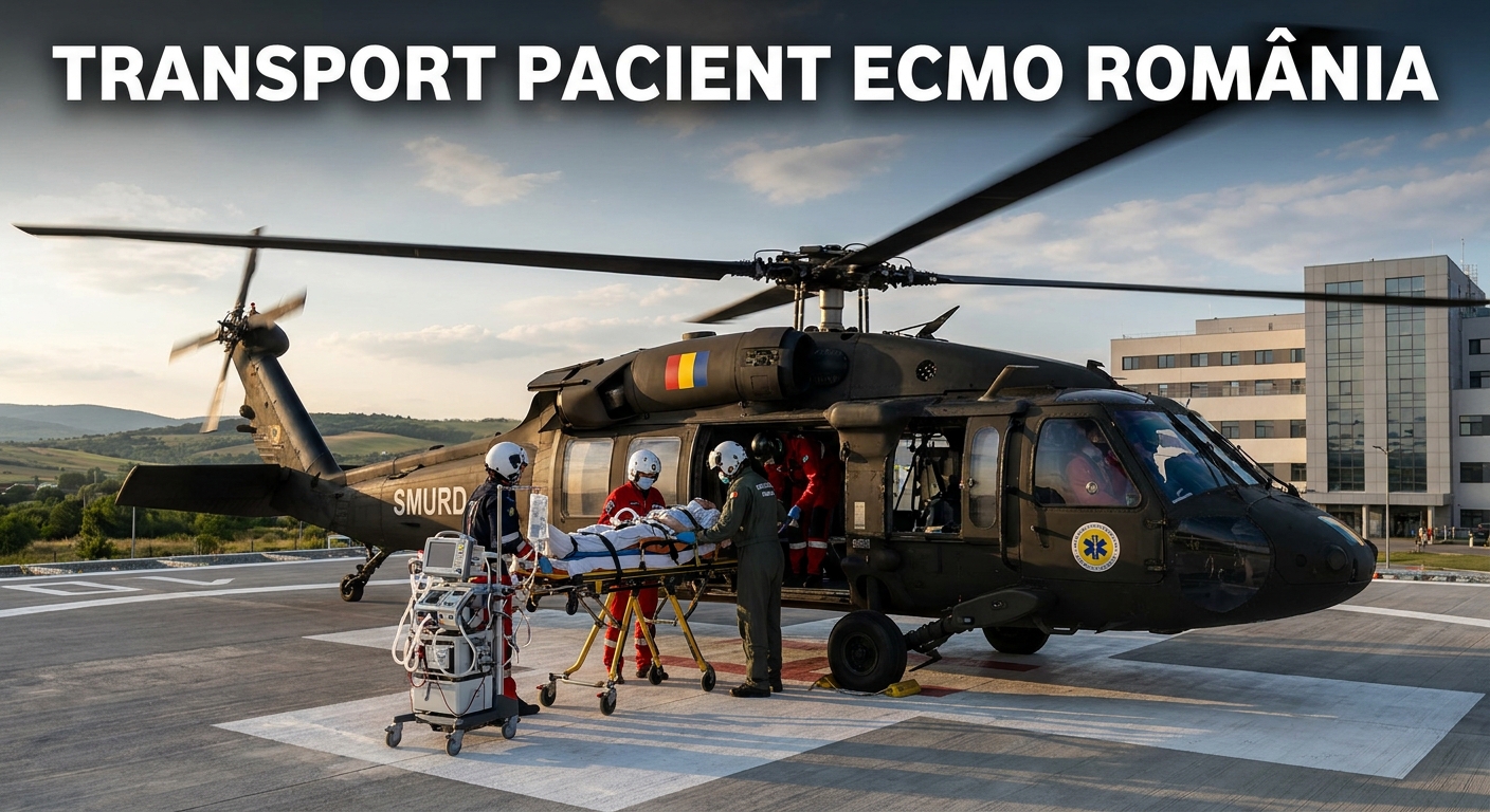 transport pacient ECMO România illustration for Premieră medicală în România: Tânără pe ECMO, transportată cu un elicopter Bl