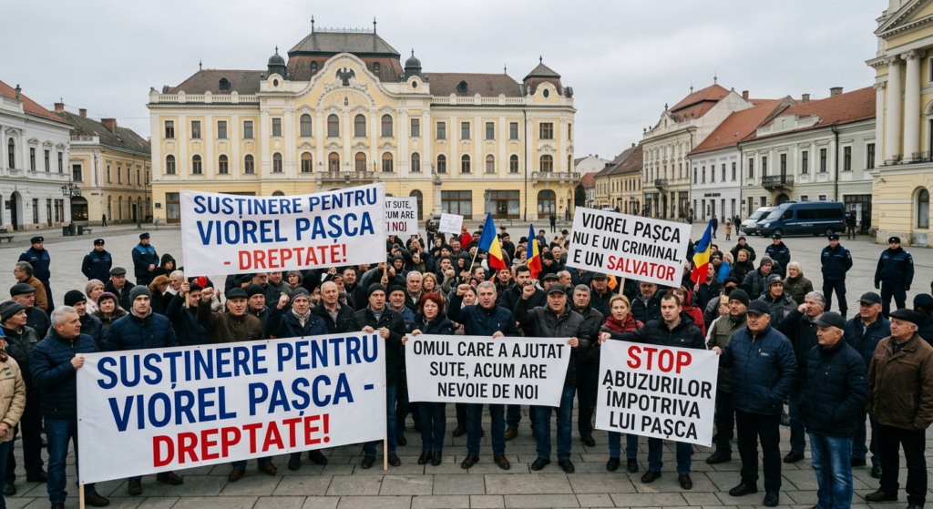 protest Viorel Pașca illustration for Protest la Oradea: Sute de oameni îl susțin pe Viorel Pașca, patronul azilelor groa