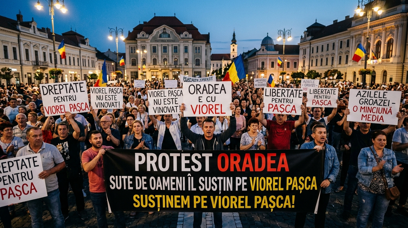 protest Viorel Pașca illustration for Protest la Oradea: Sute de oameni îl susțin pe Viorel Pașca, patronul azilelor groa