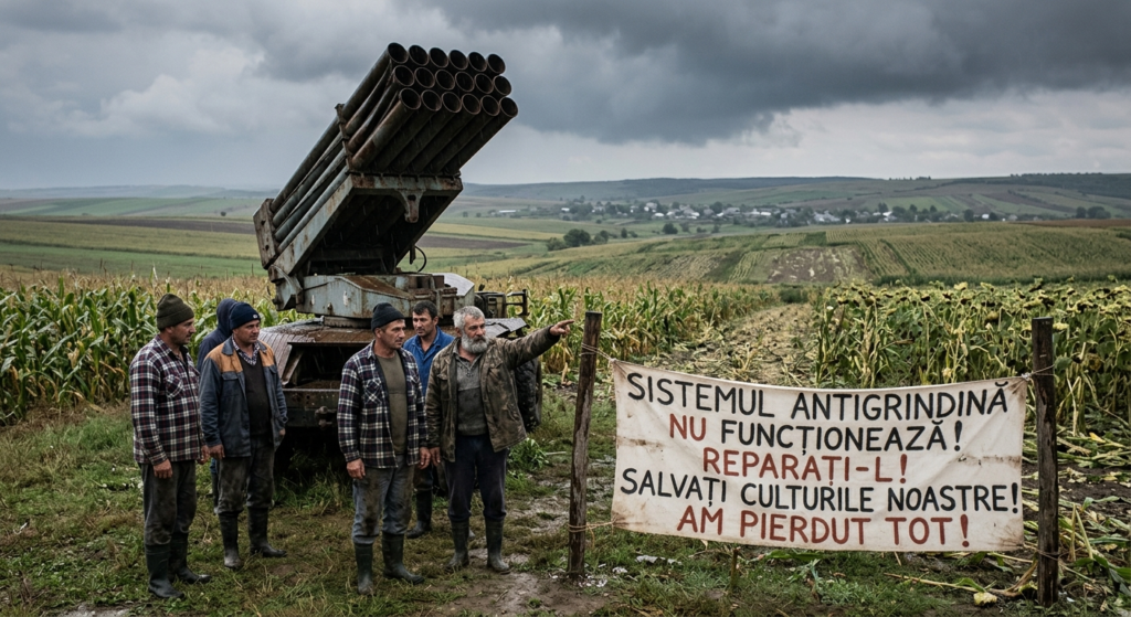 sistem antigrindină illustration for Sistemul antigrindină, nefuncțional de trei ani: Fermierii cer salvarea culturilor.