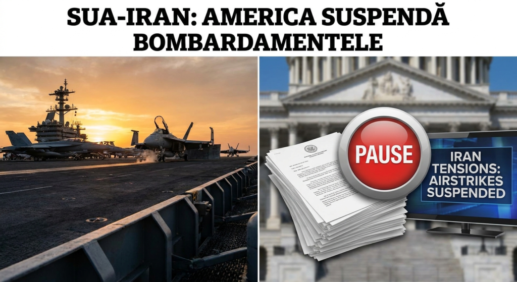 conflict cu Iranul illustration for Tensiuni SUA-Iran: America suspendă bombardamentele pe fondul dezbaterilor din administra