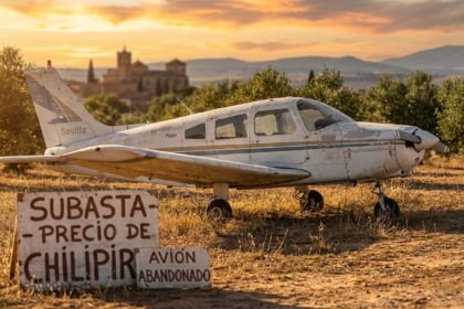 avion abandonat Sevilla illustration for Un avion Piper abandonat în Spania este scos la licitație la un preț de chilipir.