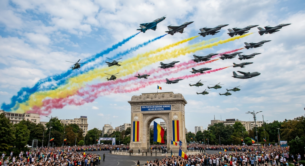 Ziua Forţelor Aeriene Române illustration for Ziua Forțelor Aeriene Române: Spectacol aerian cu 39 de aeronave în Bucure