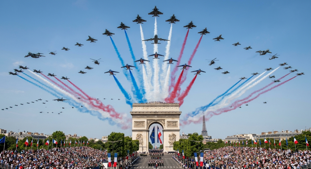 Illustration of Ziua Națională a Franței: Cea mai mare paradă aeriană din istorie la Paris.