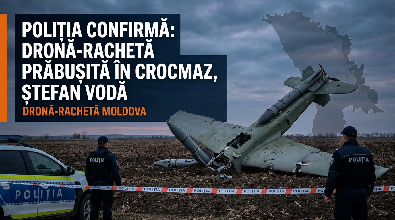 dronă-rachetă Moldova illustration for Poliția confirmă: O dronă-rachetă s-a prăbușit în Crocmaz, Ștefan Vodă.