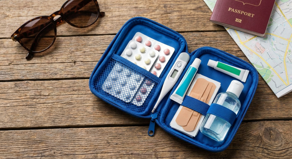 trusă medicală de vacanță illustration for Trusa medicală de vacanță: Ce medicamente nu trebuie să-ți lipsească.